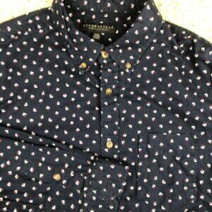 Aeropostale Button Up Shirt Mens Medium Blue Long Sleeve Diamond Print Casual